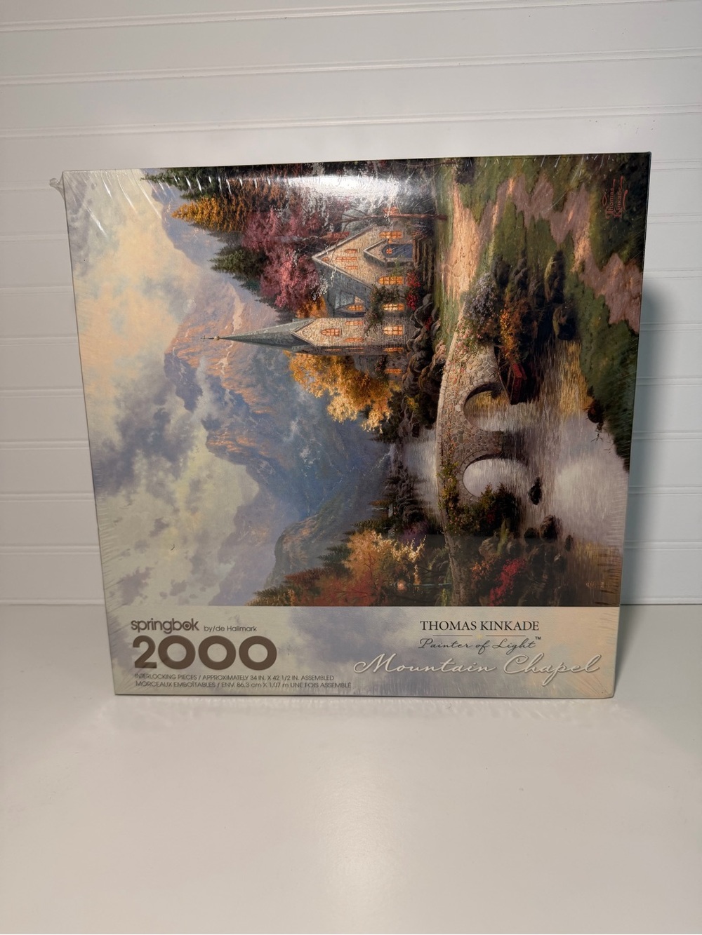 Thomas Kinkade Mountain Chapel Puzzle — Warm Gold, Green, Blue Hues